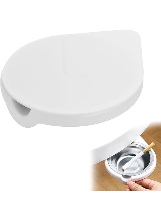 Ashtrays for Smokers, Stainless Steel Hidden Ashtray with Cover, Windproof Ash Trays for Indoor Under Home Office Desk (White)